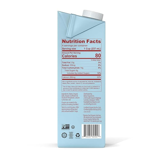 Minor Figures - Light Oat Milk - Barista Standard - 32 Oz - 6 Pack - Non-GMO - Plant-Based - Vegan - Dairy Free - Shelf Stable - Unsweetened