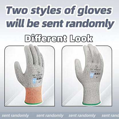 Schwer 12 Pairs ANSI A5 Cut Resistant Work Gloves, Cut Proof Gloves with PU Coating, Used for Metal Fabrication, WoodWorking, Construction, Non Slip, Durable, M, CR3088