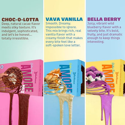 Dilettoso's Organic Gluten-Free Oat Flour Baking Mix | Variety Pack: Vanilla, Chocolate, and Wild Blueberry | Pancakes, Waffles, Cupcakes, Brownies, and Cookies | 10oz AMORE Mix (3 Boxes)