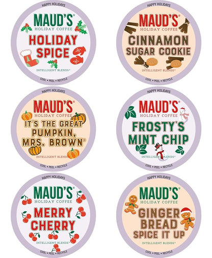 Maud's Holiday Blend Coffee Pods Variety Pack, 42 ct, 6 Assorted Flavors, Medium Roast Coffee in Recyclable Single Serve Pods – 100% Arabica Coffee, Compatible with Keurig K Cups Maker