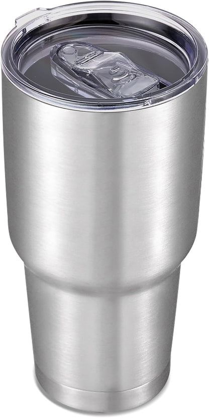 30 oz Tumbler with Lid Stainless Steel Tumblers Vacuum Insulated Cup Reusable Powder Coated Travel Mug Double Wall Leak Proof Portable Cups Keep Cold Drinks for 12 Hours, Stainless, 1 Pack