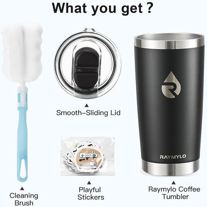 20 oz Coffee Tumbler - Insulated Stainless Steel Travel Mug for Hot/Cold, Spill Proof with BPA-Free Detachable Lid, Coffee Cup Fits Most Car holder, Includes Chic Stickers, Magic Black