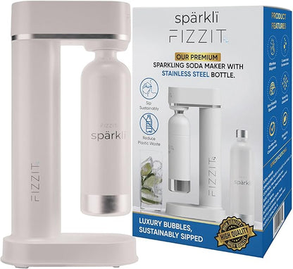 White Stainless Steel Sparkling Water Maker Soda Maker Includes 1 x CO2 Cylinder & 1L White Stainless Steel Bottle