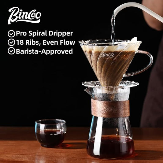 Pour Over Coffee Maker Set, Drip Coffee Maker, Included Borosilicate Glass Coffee Carafe & Coffee Dripper & 50 Pcs Size 02 Paper Filter, 16oz(500ml) (Clear Set)
