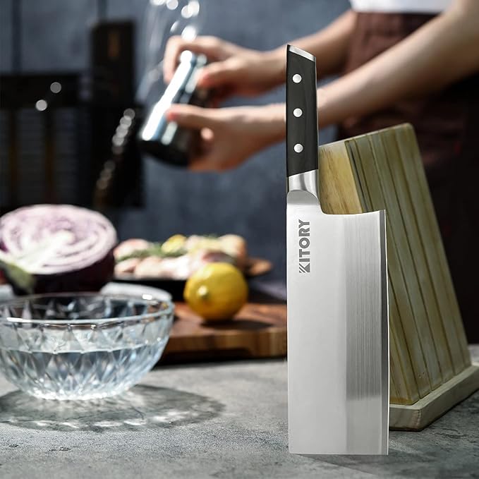 Kitory 7" Lightweight Meat Cleaver, Chinese Chef Knife for Slicing & Chopping (No Bones)- German High Carbon Steel - Ergonomic Pakkawood Handle - Ideal for Women, 2024 Gift (Metadrop Series)