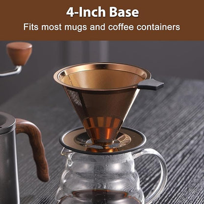 Pour Over Coffee Dripper INSINTAR Stainless Steel Drip Cone Brew Coffee Filter, Reusable Metal Coffee Strainer With Non-Slip Ring&Handle Paperless Pour Over Coffee Maker 1-4 Cup(Titanium Copper)