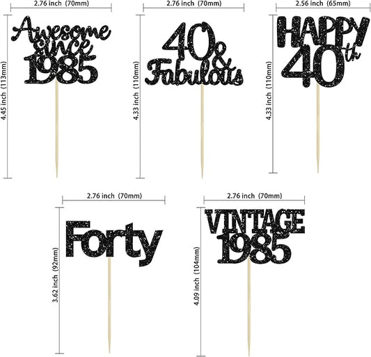 Gyufise 30Pcs Black Glitter Vintage 1985 Cupcake Toppers Awesome Since 1985 Cake Decorations Cheers to 40 Fabulous Forty Cupcake Picks 40th Birthday Wedding Anniversary Party Cake Decorations Supplies