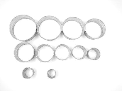 11 Piece Graduated Sizes Fluted Edge Round Pastry/Cookie Cutter Set Heavy Duty 18/8 304 Stainless Steel – Metal Engrave Size –Tin Storage Box for Scones, Pastries, Baking, Desserts, Muffins,