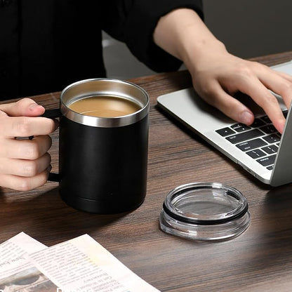 14 oz Stainless Steel Vacuum Insulated Tumbler with handle & MacSlider Lid, Dishwasher Safe & Spill Proof Coffee Cup, Travel Mug for Hot/Cold Drinks, Durable Design - Gray