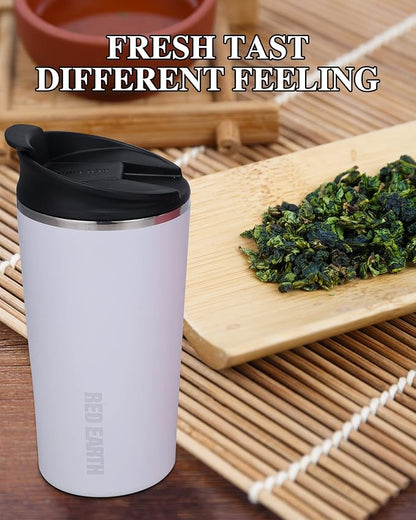 GiNT 17oz Travel Mug with Infuser and Two Lids. Vacuum Insulated 316 Stainless Steel Coffee Mug. Dishwasher Safe Mug with Tea Strainer for Hot and Cold Brew Coffee or Tea(White)