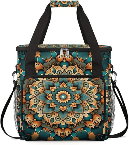 Ethnic Mandala Floral Flowers Coffee Maker Carrying Bag, Coffee Machine Travel Storage Bag Compatible with K-Mini or K-Mini Plus, Portable Single Serve Coffee Brewer Case with Pockets for K-Cup Pods
