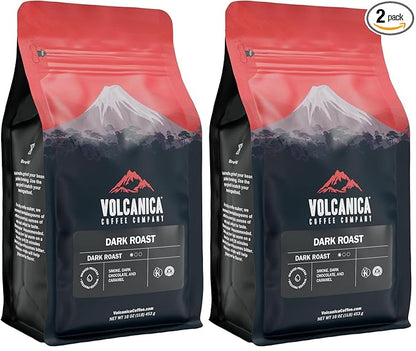 Volcanica Coffee, Dark Roast Coffee, Ground, Fresh Roasted, 16-ounce (Pack of 2)