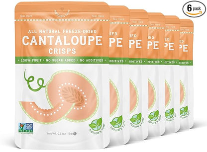Nature’s Turn Freeze-Dried Cantaloupe Crisps – Healthy, Gluten-Free, Crispy & Delicious, Plant-Based Snack, Ideal for Cereal, Smoothies, School Lunches, & On-the-Go, Bags of 6 (0.53 oz Each)