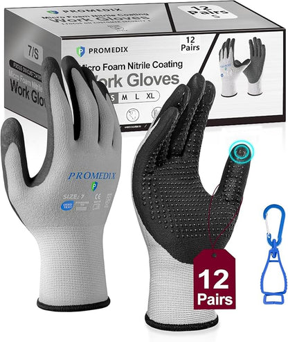PROMEDIX P Nitrile Coated Work Gloves,MicroFoam Safety Work Gloves Men,Seamless Knit Nylon&spandex Gloves with Grip