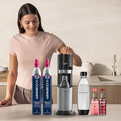 SodaStream E-Duo Sparkling Water Maker Bundle (Black) with CO2, Carbonating Bottle, (1) 1L Glass Bottle and 2x Bubly Drop Flavors
