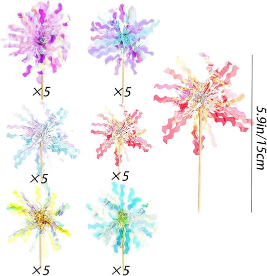 30 Pieces Happy Birthday Cake Toppers Foil Firework Cupcake Toppers Sparkle Tinsel Flower Drink Stirrers for Cake Decoration Party Supplies