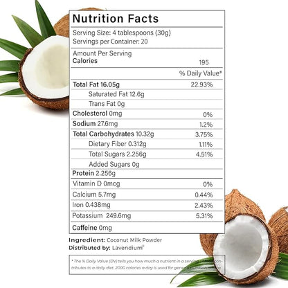Lavendium, 40oz (2.5 lbs) Coconut Milk Powder, 100% Natural, Unsweetened, Perfect for Cake, Coffee, Tea, Creamer Alternative, No Additives, No Gluten, Vegetarian