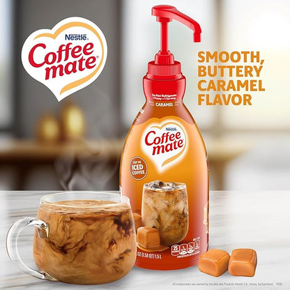 Nestle Coffee mate Coffee Creamer, Caramel, Liquid Concentrate Pump Bottle, Non Dairy, No Refrigeration, 50.7 fl oz (Pack of 6)