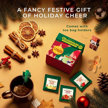 Gya Tea Co Christmas Assorted Tea Bags Variety Pack - 20 Bags 7 Seasonal Flavors - Caffeinated & Caffeine Free Holiday Tea Sampler Gift Set Box - Easy Brew, Natural Ingredients, Enjoy Hot or Iced