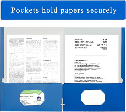 Zzrywuty File Folders with Pockets Letter Size, 100-Pack Paper Folders with Card Slot, Two Pocket Folders for School Students, Businessmen, Home and Office Workers（Blue）
