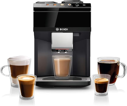 Bosch 500 Series Fully Automatic Espresso and Coffee Machine – Touch Control Panel, Milk Hose, Ceramic Grinder, Uses Beans & Ground Coffee, 9 One-Touch Drinks, in Black TPU40109