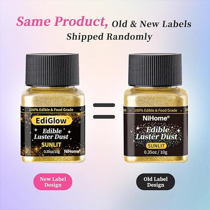 NiHome Edible Food-Grade Glitter Powder Glimmer Luster Dust Metallic Fancy Food Decorating Sprinkle Glimmery Dust for Drink Wine Beverage Cake Bakery Vegan Allergen-Free (Sunlit, 0.35oz/ 10g)