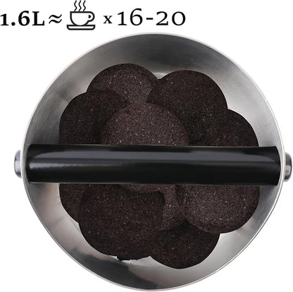 Coffee Knock Box, Large Capacity Espresso Knock Box with Non-Slip Base, Coffee Measuring Cup, Coffee Puck Knock Box Stainless Steel for Espresso Machine Coffee Grounds (Black)