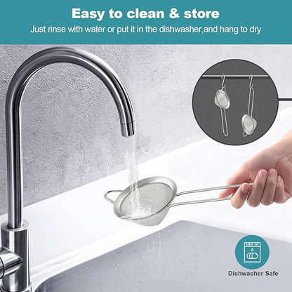 2 Pack Fine Mesh Strainer, Small Stainless Steel Sieves with Handles, for Steeping Loose Leaf Tea, Straining Cocktail, Juice and Sifting Flour, Powdered Sugar (2pcs-Conical)