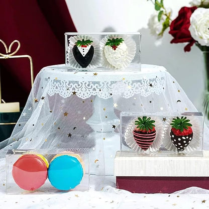 100 Pcs 4.5"x2.2"x2" Clear Chocolate Covered Strawberries Boxes for 2 Macaron Boxes for 4 Mini Cinnamon Roll Box for 4 Small Bakery Treat Boxes for Wedding Christmas Birthday Valentine's