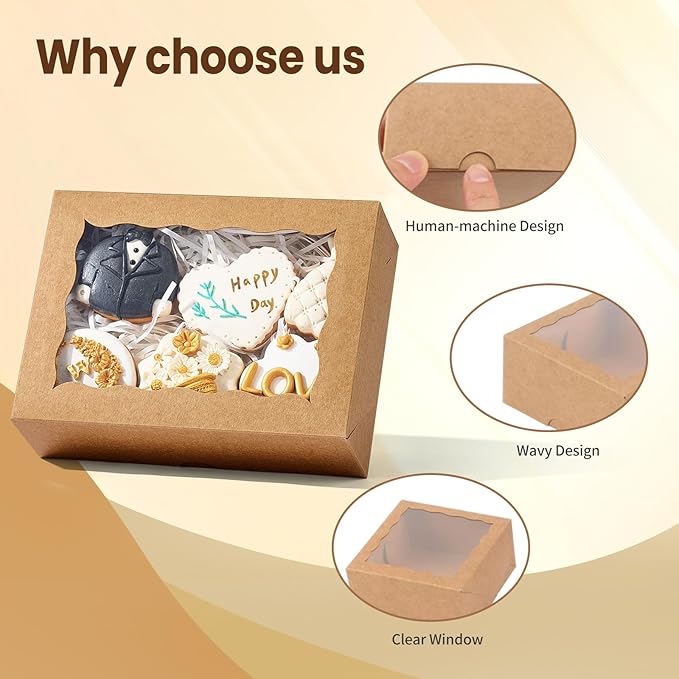 8x6x2.5 Inch 25PCS Baking Boxes with Window for Pastry,Muffins,Treat,Macaron,Dount,Cookies,Chocolate Covered Strawberries,Brown Bakery Boxes Strawberry Box