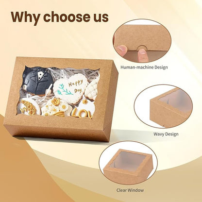 50PCS 8x6x2.5 Inch Brown Bakery Boxes with Window, Pastry Box for Chocolate Strawberries, Macarons, Truffles, Perfect for Thanksgiving Day, Mother's Day, Christmas Party Favors & Holiday
