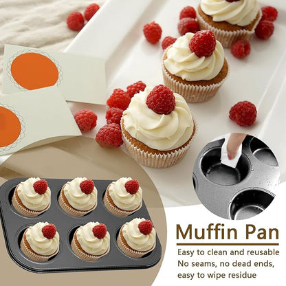 2Pcs Non-Stick 6-Cup Muffin Pan for Baking, Carbon Steel Cupcake Baking Tray, Stackable Cupcake Molds, Dishwasher Safe - 10.4 x 7.3 x 1.1 Inches (Black)