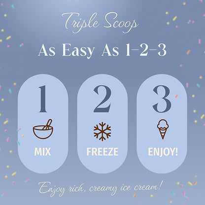Triple Scoop - Premium Birthday Cake Ice Cream Mix For Ice Cream Maker. Simple, Easy, Delicious. From Gourmet Mix To Maker in 5 Minutes, Makes 2 Creamy Quarts, Made in USA (1 Pack, Birthday Cake)