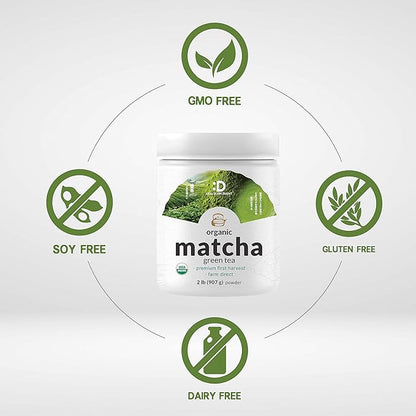 Organic Matcha Green Tea Powder, 2 lb (907g) | First Harvest, Culinary Grade | Japanese Sourced Cafe Mix | Zero Sugar, Keto Friendly, Non-GMO, Vegetarian