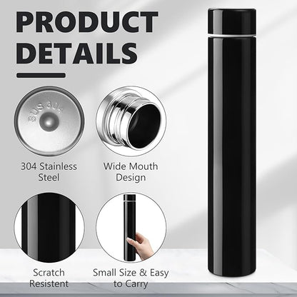 Vesici Slim Water Bottle 8.8 oz Small Stainless Steel Purse Compact Insulated Water Bottles Camping Travel Backpack Pocket Flask for Car Cold Coffee Tea(Black, Red,2 Pack)