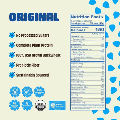 Lil Bucks Sprouted Regeneratively Grown Buckwheat Seeds– Paleo Cereal, Gluten-Free Granola, High in Protein, Low Sugar, Organic Superseed Crunch (ORIGINAL, 1 Pack)