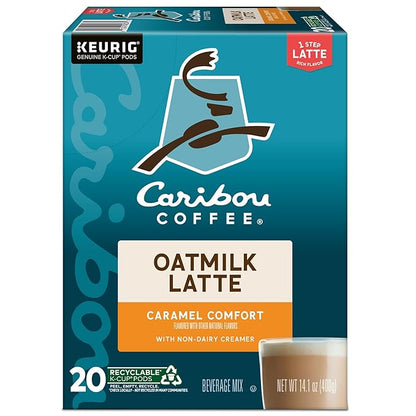 Caribou Coffee Caramel Comfort Oatmilk Latte, One Step Latte Single Serve Keurig K-Cup Pods, 20-Count Box