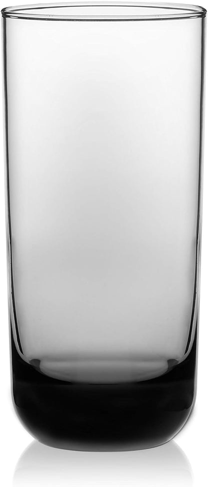 Libbey Polaris Tumbler and Rocks Glass Set, Smoke Hue Drinkware Glasses Set, Lead-Free Tall Water Glasses with Modern Clean Lines, Dishwasher Safe Drinking Glasses Set of 16