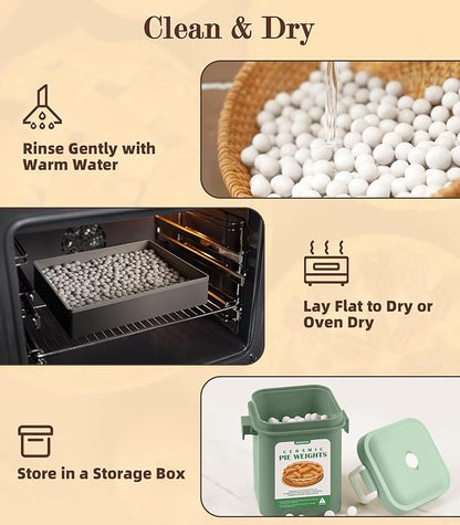 NINGOO Pie Weights for Baking Crust, 1.3LB Reusable Ceramic Pie Beans with Storage Box, Blind Bake Pie Weights, Pie Crust Weights, Pastry Tools for Baking