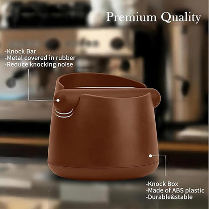 Espresso Knock Box with Barista Towels, Removable Shock-absorbent Knock Bar & Non-Slip Base - Co ffee Knock Box for Coffee Grounds, Espresso Machine Accessories, Brown