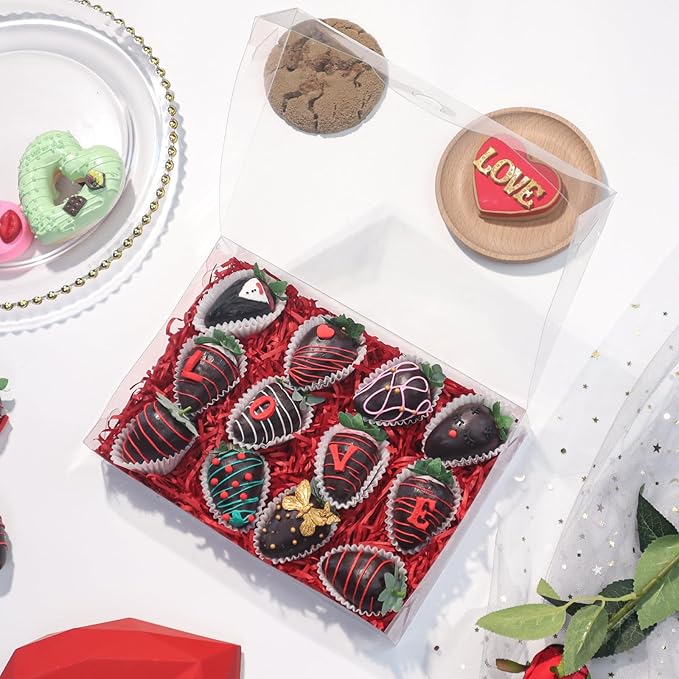 RomanticBaking 10PCS 10x7x2 inches Clear Bakery Boxes for Strawberry,Cookies, Macaron,Gift Treat Boxes for Party Favors