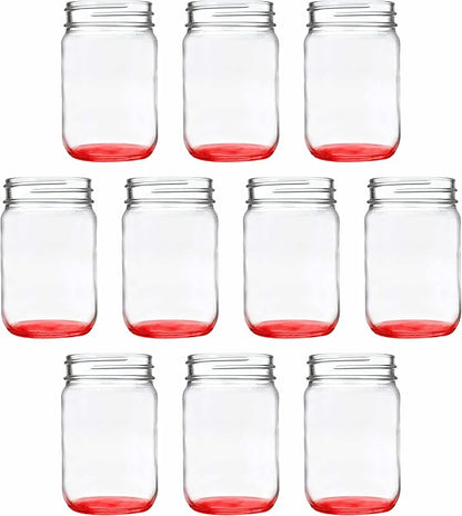 DISCOUNT PROMOS Decorating Mason Jars 12 oz. Set of 10, Bulk Pack - Glass Jars for Overnight Oats, Candies, Fruits, Pickles, Spices, Beverages - Red
