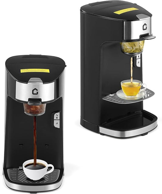 Compatible Coffee Maker with Hot and Cold Brewing, 120V 1300W Single Serve Machine with Scoop Filter for Ground Coffee and Tea, Black