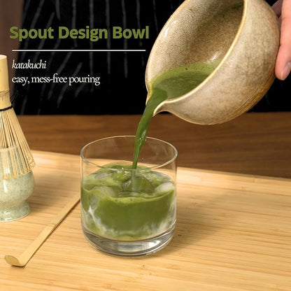 Matcha Whisk Set, Matcha Set, Handcrafted Bamboo Chasen & Ceramic Bowl Matcha Kit, 5 Pcs Matcha Set Whisk and Bowl with Stainless Steel Sifter, Bamboo Scoop & Holder for Matcha Tea Ceremony,Taupe