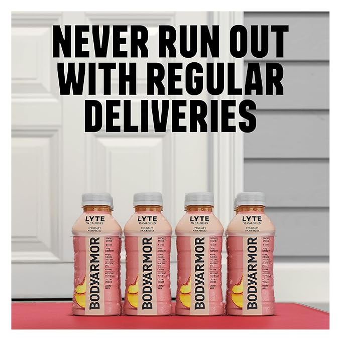 BODYARMOR LYTE Sports Drink Low-Calorie Sports Beverage, Peach Mango, Coconut Water Hydration, Natural Flavors With Vitamins, Potassium-Packed Electrolytes, Perfect For Athletes, 12 Fl Oz (Pack of 8)