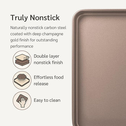 Premium PFOA free Nonstick Baking Pans Bundle of 4 items: 13 x 18 inch Half Baking Sheet Set of 2, 5 x 9 inch Loaf Bread Pan, 9 x 13 inches Cake Baking Pan