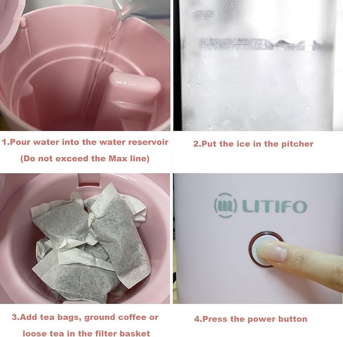 LITIFO Iced Tea Maker and Iced Coffee Maker Brewing System with 2-quart Pitcher, Perfect For Fruit Infused Tea, Lemonade, Flavored Water (Pink)