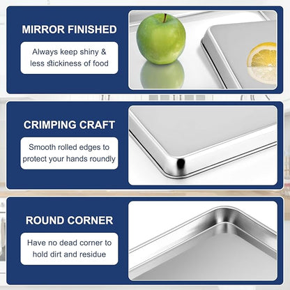 P&P CHEF 9 Inch Baking Cookie Sheet, Oven Pan Tray Stainless Steel Sheet Pan for Kitchen, Oven Bakeware for Multi Uses, Shiny Look & Dishwasher Safe, Healthy & Heavy Duty, 1Pc