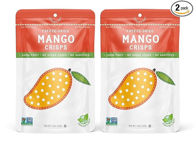 Nature’s Turn Freeze-Dried Fruit Snacks, Mango Crisps, Pack of 2 (1.2 oz Each)