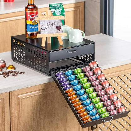 Flagship Vertuo Pod Holder Coffee Storage for Nespresso Organizer - Large Capacity 2 Tier Drawer Fits All Size Vertuo Pods